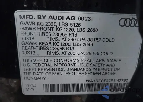 2023 Audi Q3 Premium 45 Tfsi S Line Quattro Tiptronic из США, поврежденный, VIN WA1DECF37P1147792